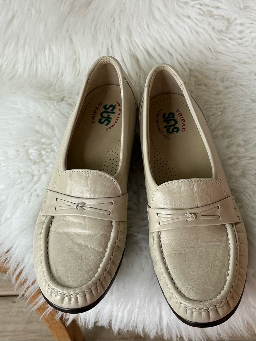 SAS Cream Leather Slip-On Moc Loafers for Women